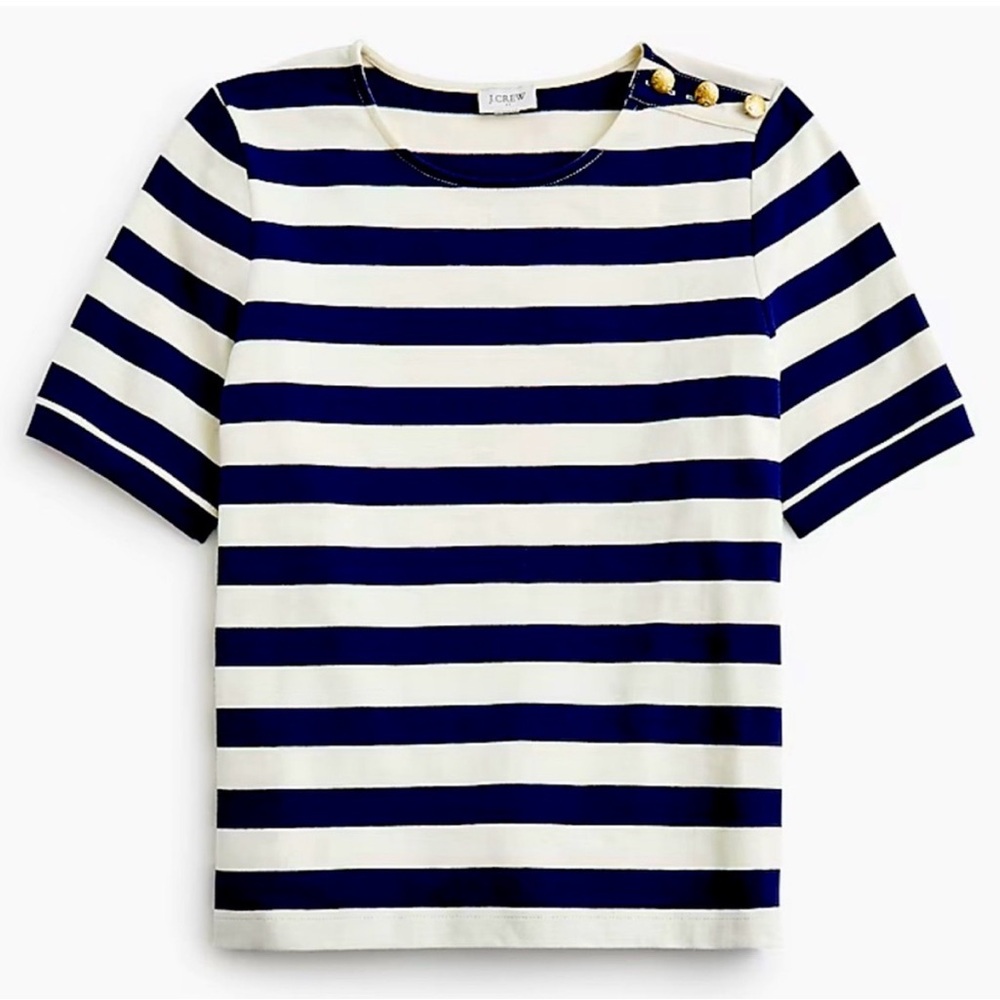 J. Crew Blue and White Striped Short Sleeve Top
